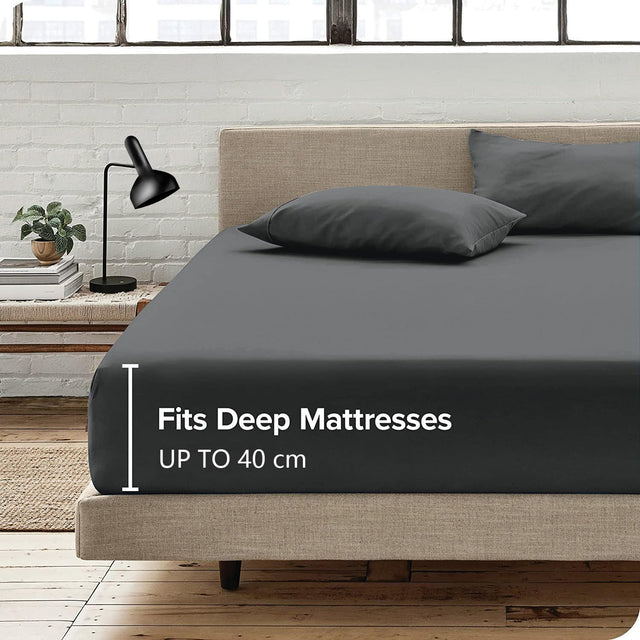 3 Piece Fitted Sheet Set- Fitted Sheet & Pillowcases -Breathable Bedding - Wrinkle, Fade, Stain Resistant- 40cm Deep Pocket Fitted Bed Sheet Set(Dark gray,Queen)