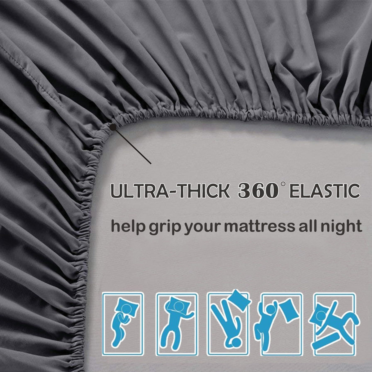 3 Piece Fitted Sheet Set- Fitted Sheet & Pillowcases -Breathable Bedding - Wrinkle, Fade, Stain Resistant- 40cm Deep Pocket Fitted Bed Sheet Set(Dark gray,Queen)