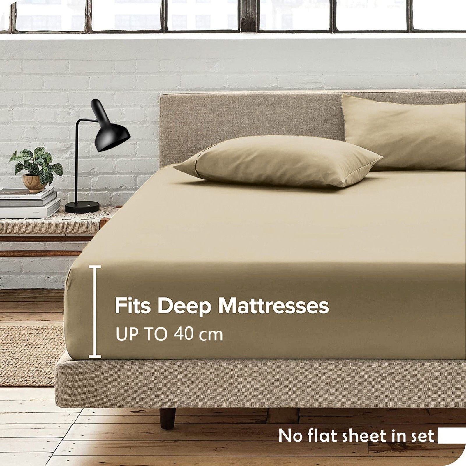 3 Piece Fitted Sheet Set- Fitted Sheet & Pillowcases -Breathable Bedding - Wrinkle, Fade, Stain Resistant- 40cm Deep Pocket Fitted Bed Sheet Set(Camel Beige,Queen)