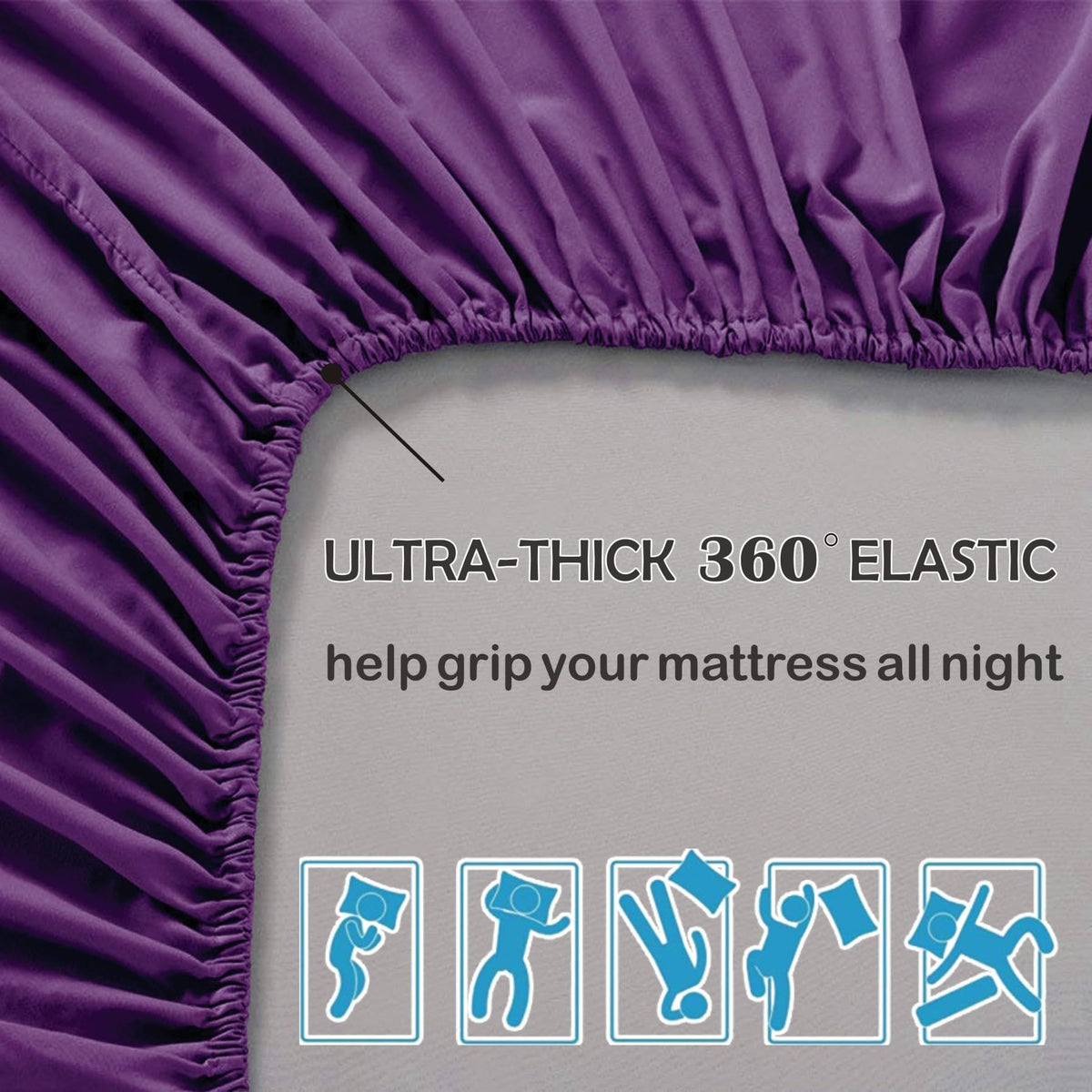 3 Piece Fitted Sheet Set- Fitted Sheet & Pillowcases -Breathable Bedding - Wrinkle, Fade, Stain Resistant- 40cm Deep Pocket Fitted Bed Sheet Set(Purple,Queen)