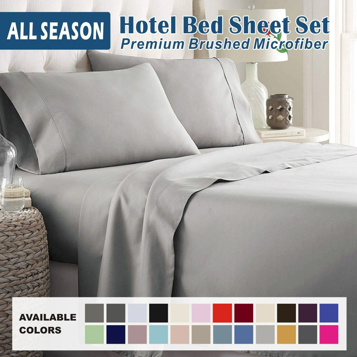 4 Piece Bed Sheet Set- Bedding Sheets & Pillowcases -Breathable Bedding - Wrinkle, Fade, Stain Resistant-Deep Pocket Flat Fitted Bed Sheet Set(Silver-gray,Queen)