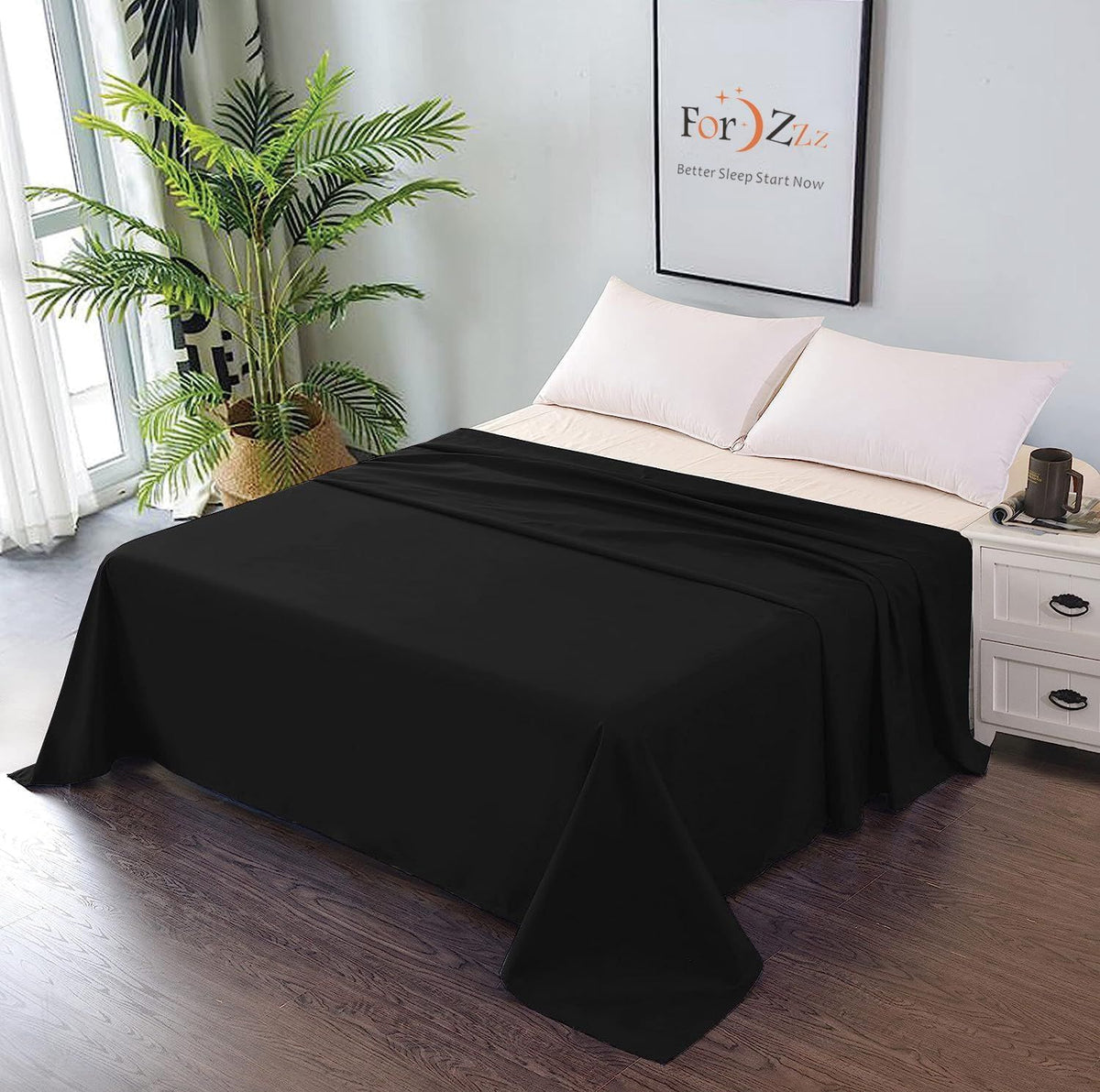Elegant Comfort Premium Hotel Quality 1-Piece Queen Flat Sheet, Luxury and Softest 2000 Thread Count Bedding Flat Sheet(Queen,Black)
