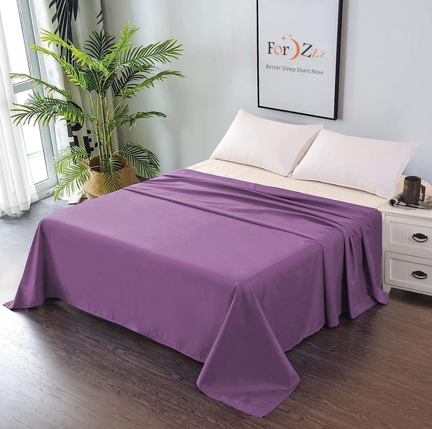Elegant Comfort Premium Hotel Quality 1-Piece Queen Flat Sheet, Luxury and Softest 2000 Thread Count Bedding Flat Sheet(Queen,Purple)