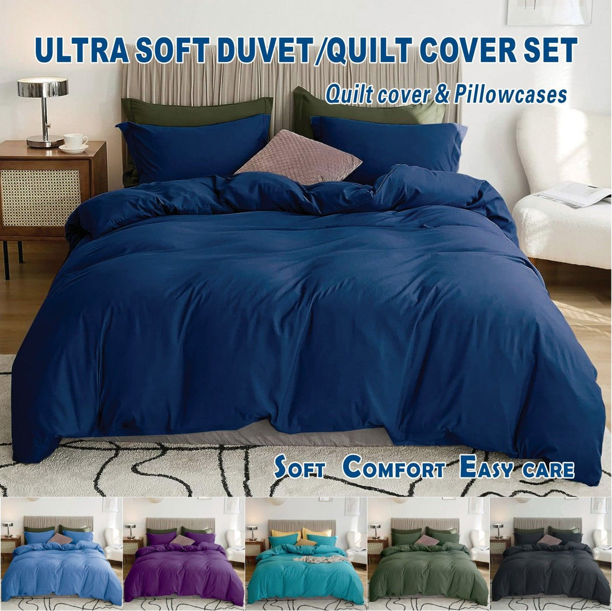 2 Piece Hotel Soft Microfiber Quilt Cover Set-2000TC Duvet/Donna Cover Set & Pillowcases -1 Quilt Cover Zipper Closure & 1 x Pillowcases-Breathable Bedding - Wrinkle, Fade, Stain Resistant(Navy,Single)