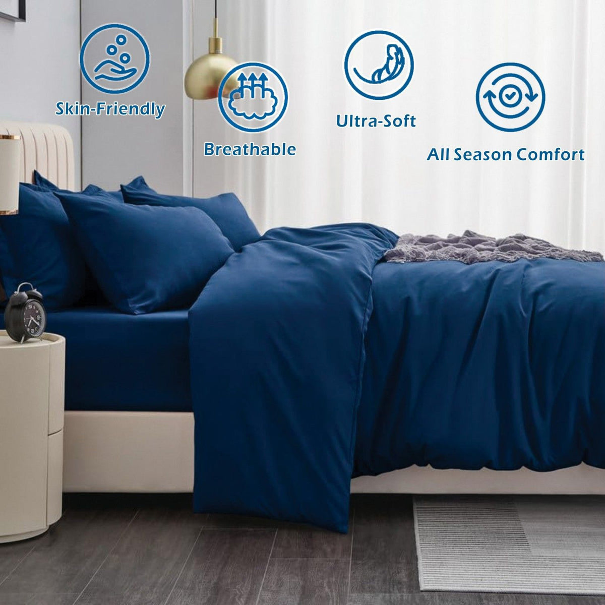 2 Piece Hotel Soft Microfiber Quilt Cover Set-2000TC Duvet/Donna Cover Set & Pillowcases -1 Quilt Cover Zipper Closure & 1 x Pillowcases-Breathable Bedding - Wrinkle, Fade, Stain Resistant(Navy,Single)
