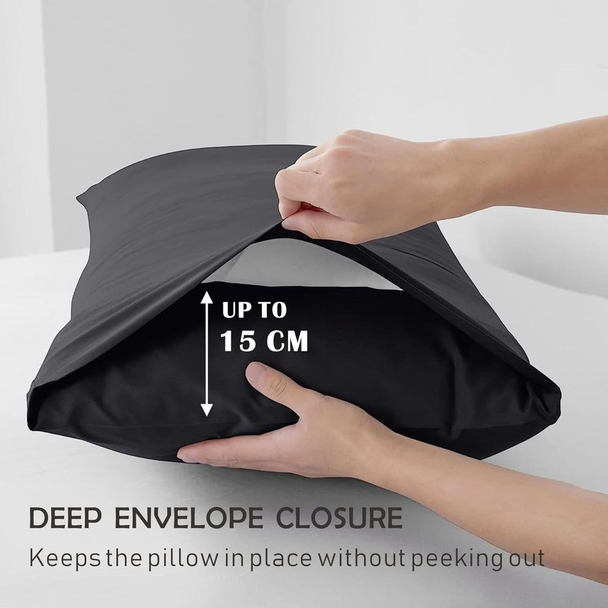 2 Piece Fitted Sheet Set- Fitted Sheet & Pillowcases -Breathable Bedding - Wrinkle, Fade, Stain Resistant- 40cm Deep Pocket Fitted Bed Sheet Set(Black,Single)