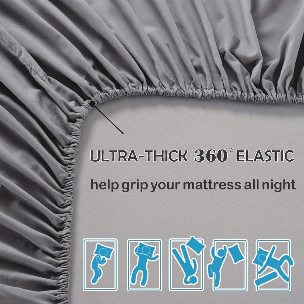 2 Piece Fitted Sheet Set- Fitted Sheet & Pillowcases -Breathable Bedding - Wrinkle, Fade, Stain Resistant- 40cm Deep Pocket Fitted Bed Sheet Set(Grey,Single)