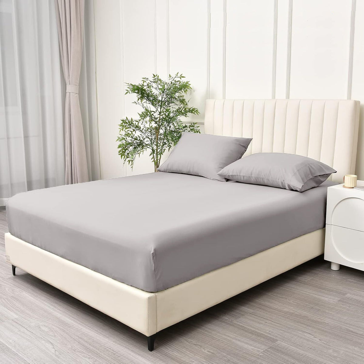 2 Piece Fitted Sheet Set- Fitted Sheet & Pillowcases -Breathable Bedding - Wrinkle, Fade, Stain Resistant- 40cm Deep Pocket Fitted Bed Sheet Set(Silver-gray,Single)