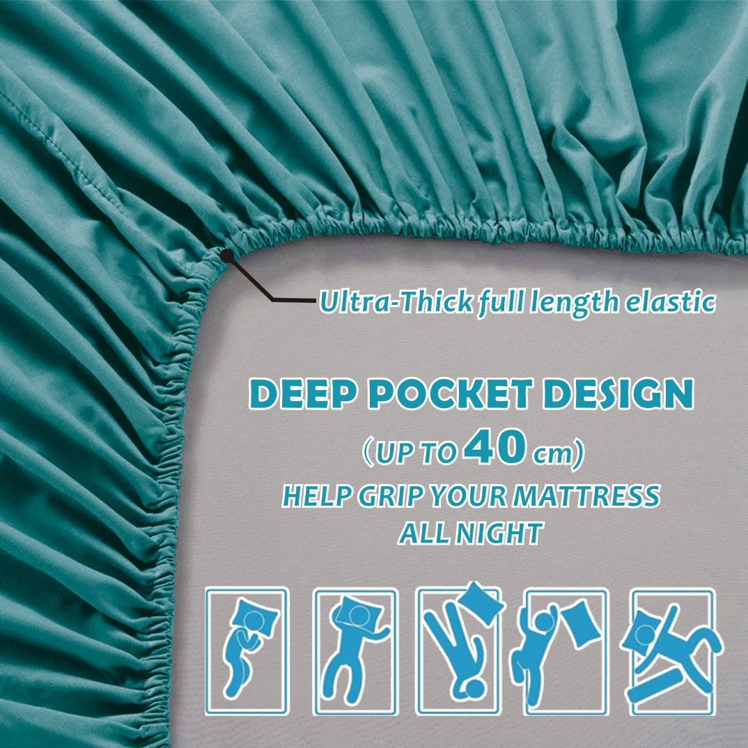 3 Piece Bed Sheet Set- Bedding Sheets & Pillowcases -Breathable Bedding - Wrinkle, Fade, Stain Resistant-Deep Pocket Flat Fitted Bed Sheet Set(Biscay blue,Single)