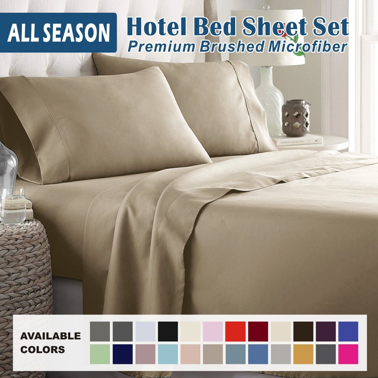 3 Piece Bed Sheet Set- Bedding Sheets & Pillowcases -Breathable Bedding - Wrinkle, Fade, Stain Resistant-Deep Pocket Flat Fitted Bed Sheet Set(Camel Beige,Single)