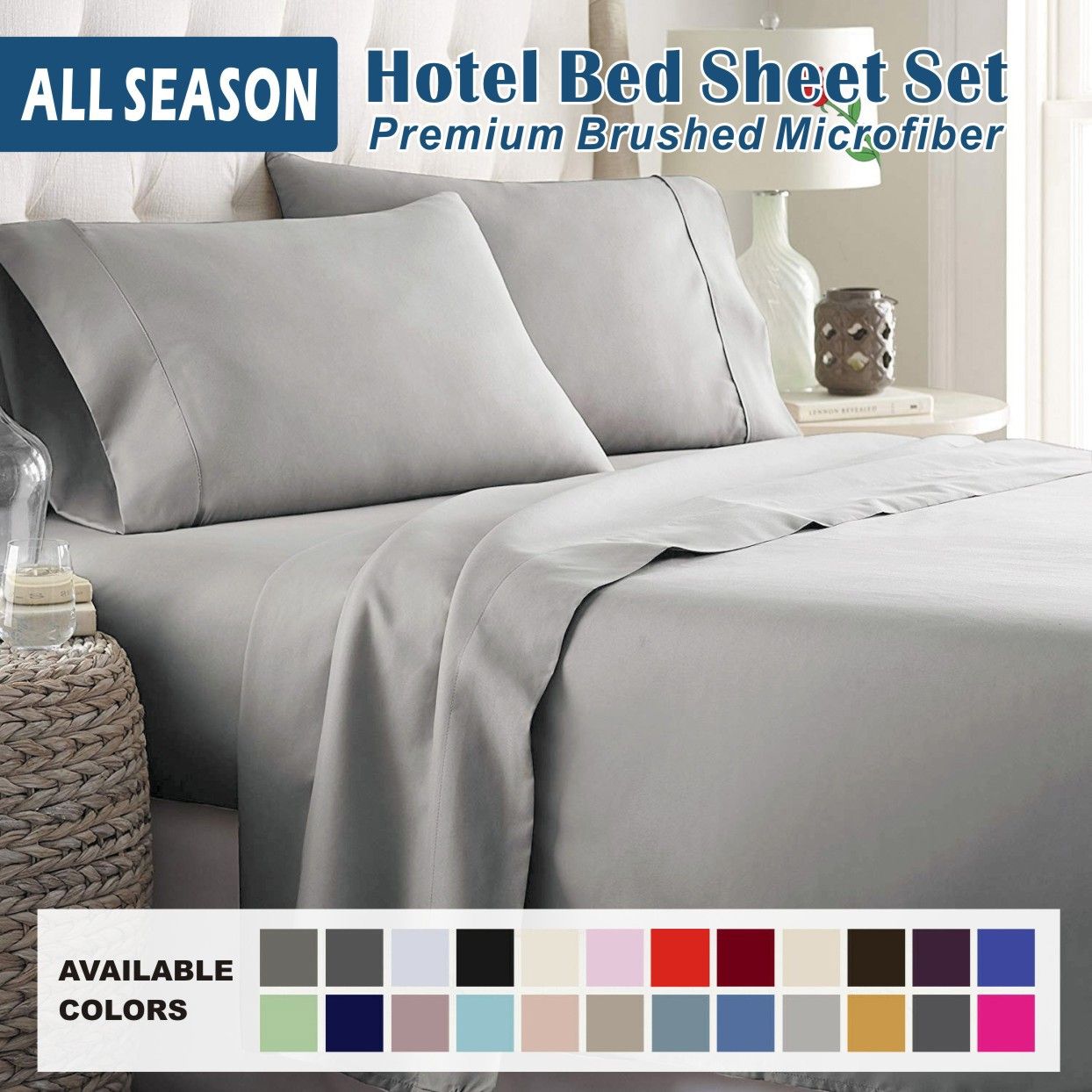 3 Piece Bed Sheet Set- Bedding Sheets & Pillowcases -Breathable Bedding - Wrinkle, Fade, Stain Resistant-Deep Pocket Flat Fitted Bed Sheet Set(Silver-gray,Single)