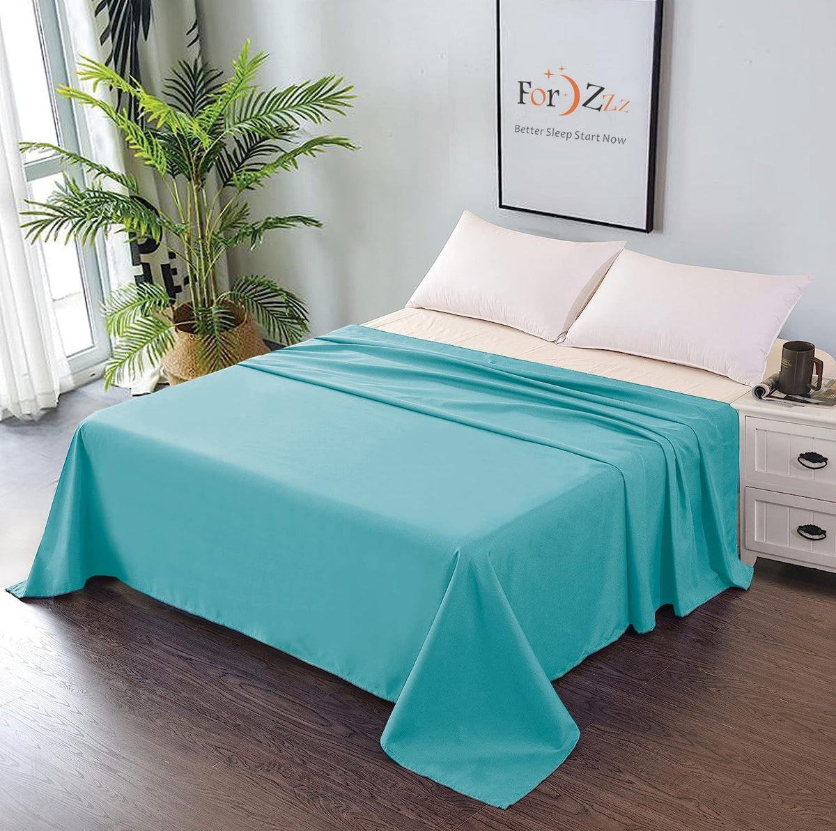 Elegant Comfort Premium Hotel Quality 1-Piece Single Flat Sheet, Luxury and Softest 2000 Thread Count Bedding Flat Sheet(Single,Ice blue)