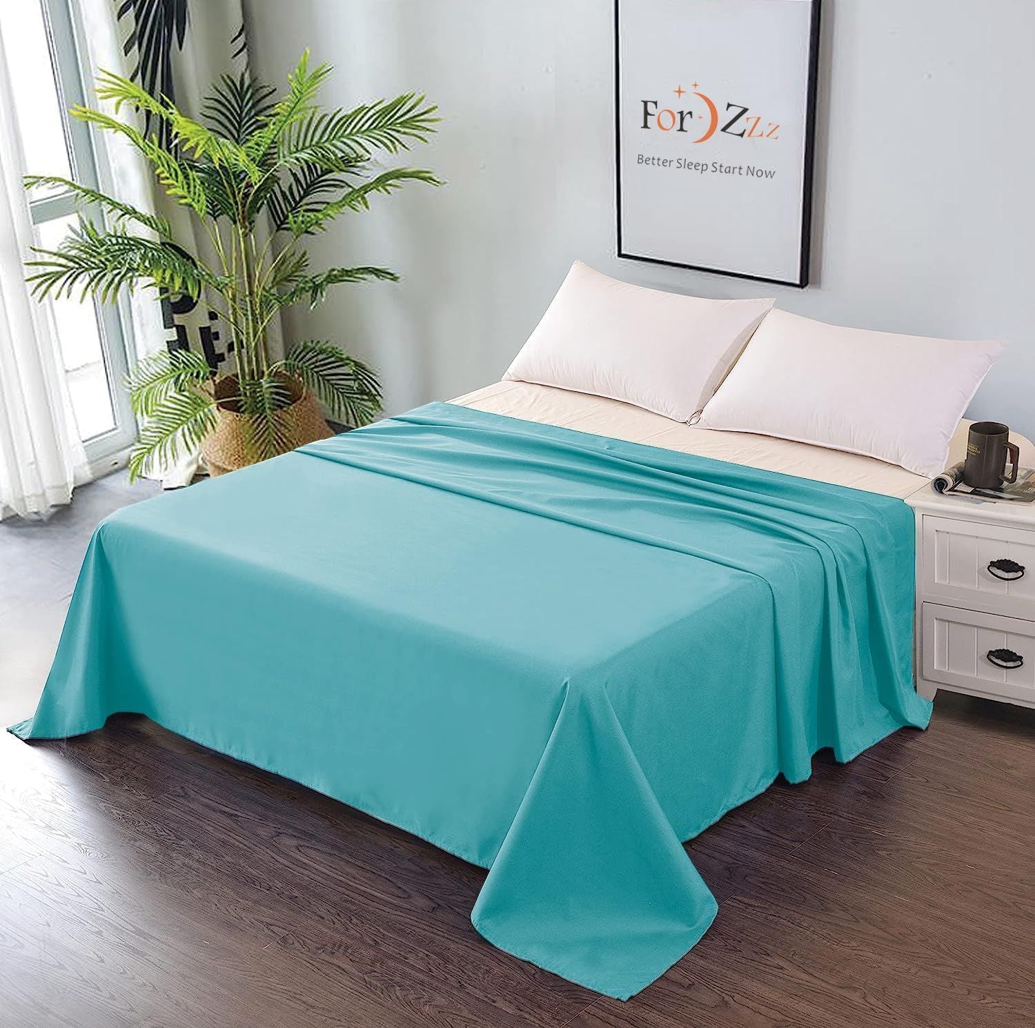 Elegant Comfort Premium Hotel Quality 1-Piece Single Flat Sheet, Luxury and Softest 2000 Thread Count Bedding Flat Sheet(Single,Ice blue)