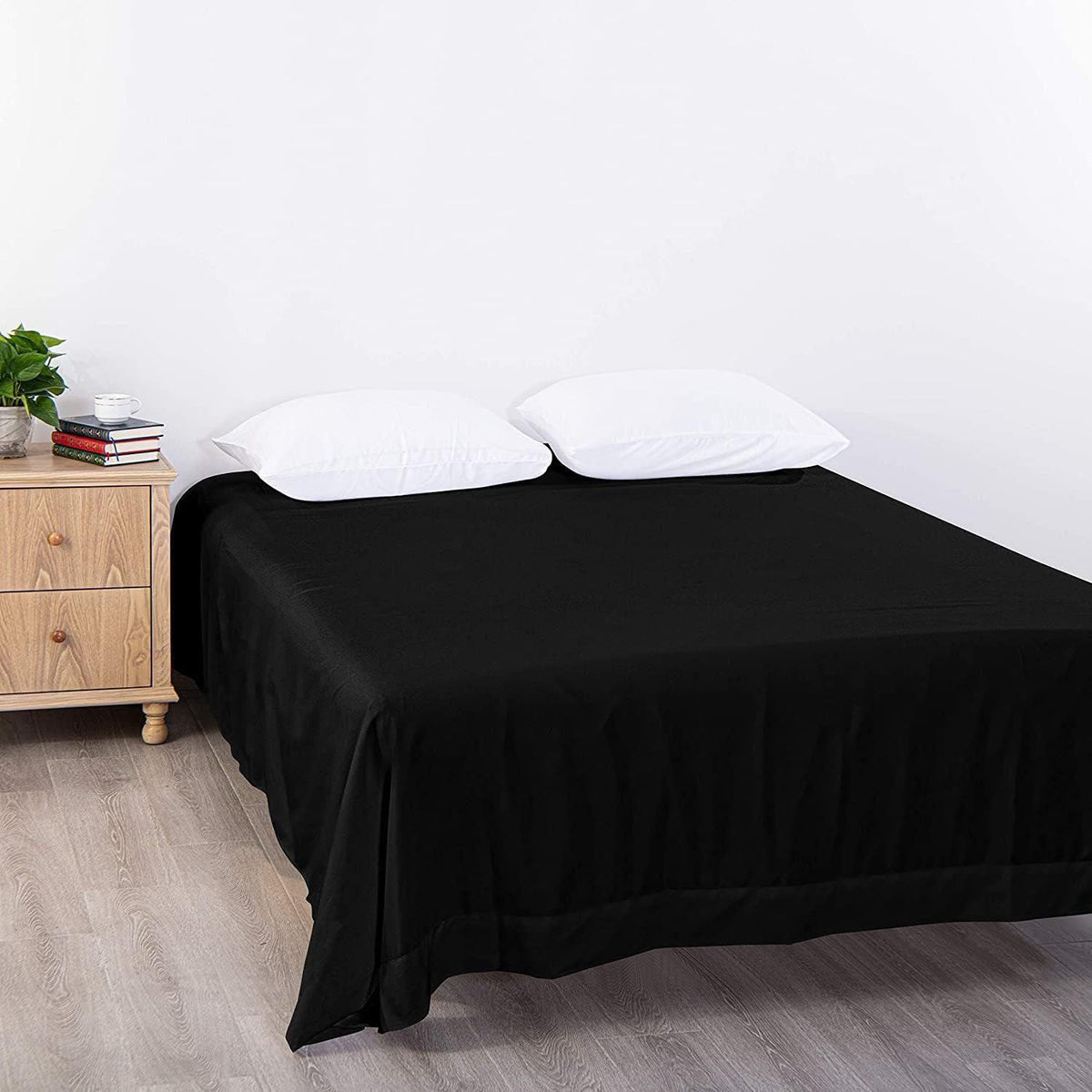 Elegant Comfort Premium Hotel Quality 1-Piece Single Flat Sheet, Luxury and Softest 2000 Thread Count Bedding Flat Sheet(Single,Black)