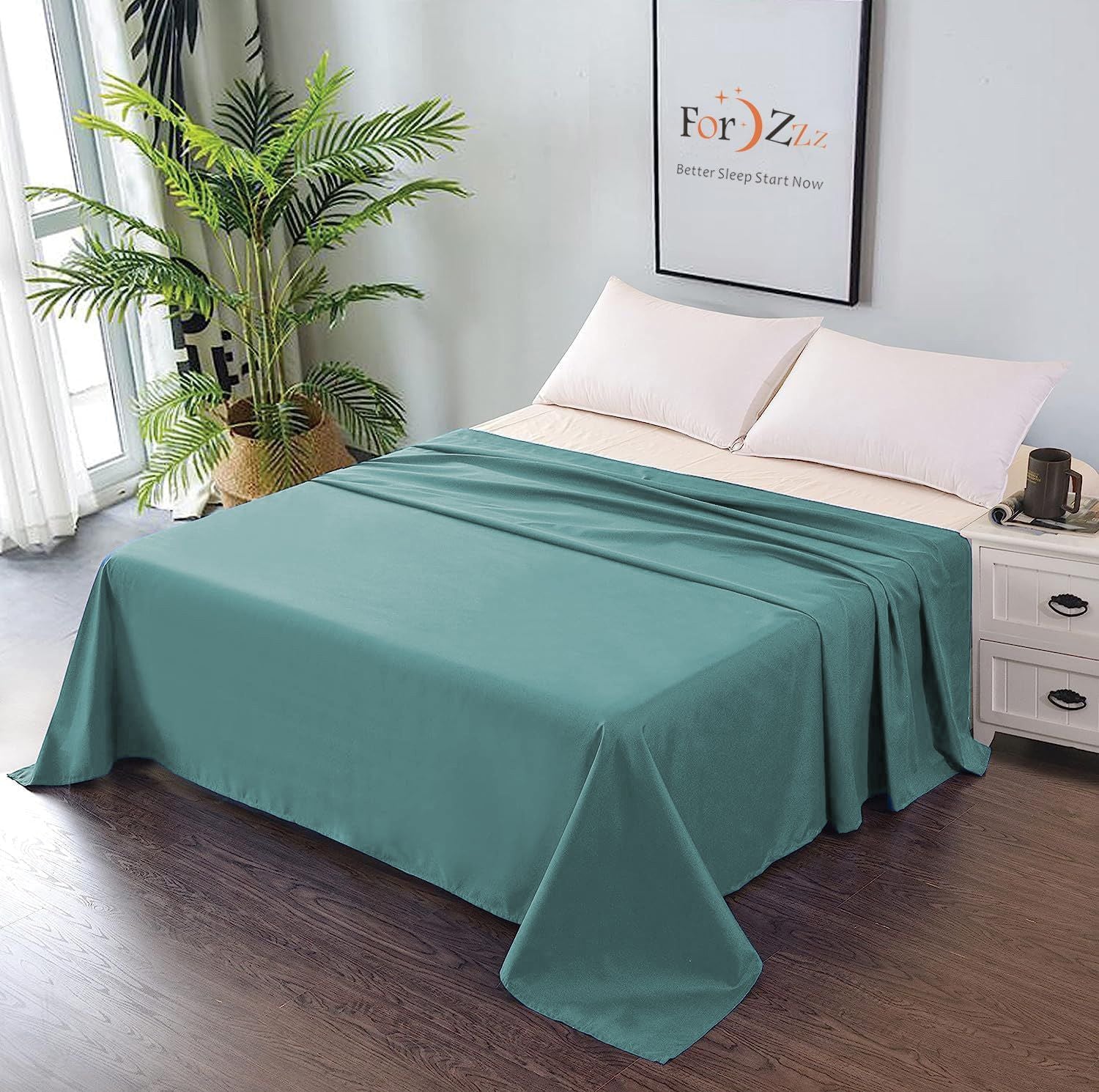 Elegant Comfort Premium Hotel Quality 1-Piece Single Flat Sheet, Luxury and Softest 2000 Thread Count Bedding Flat Sheet(Single,Biscay blue)