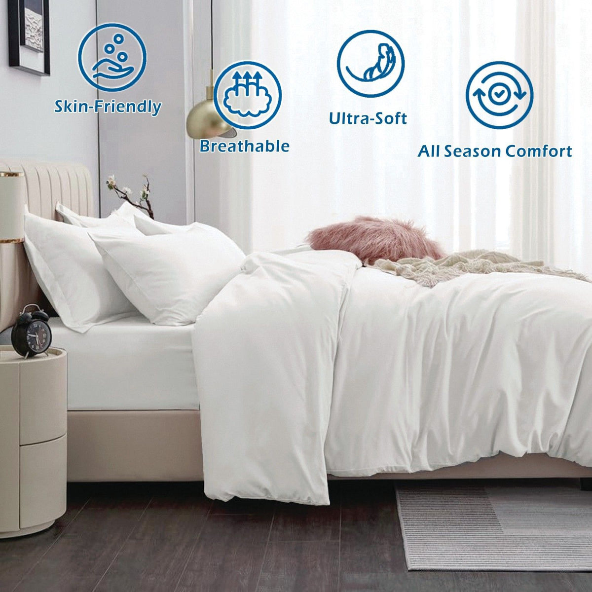 3 Piece Hotel Soft Microfiber Quilt Cover Set-2000TC Duvet/Donna Cover Set & Pillowcases -1 Quilt Cover Zipper Closure & 1 x Pillowcases-Breathable Bedding - Wrinkle, Fade, Stain Resistant(Raw white,Super King)