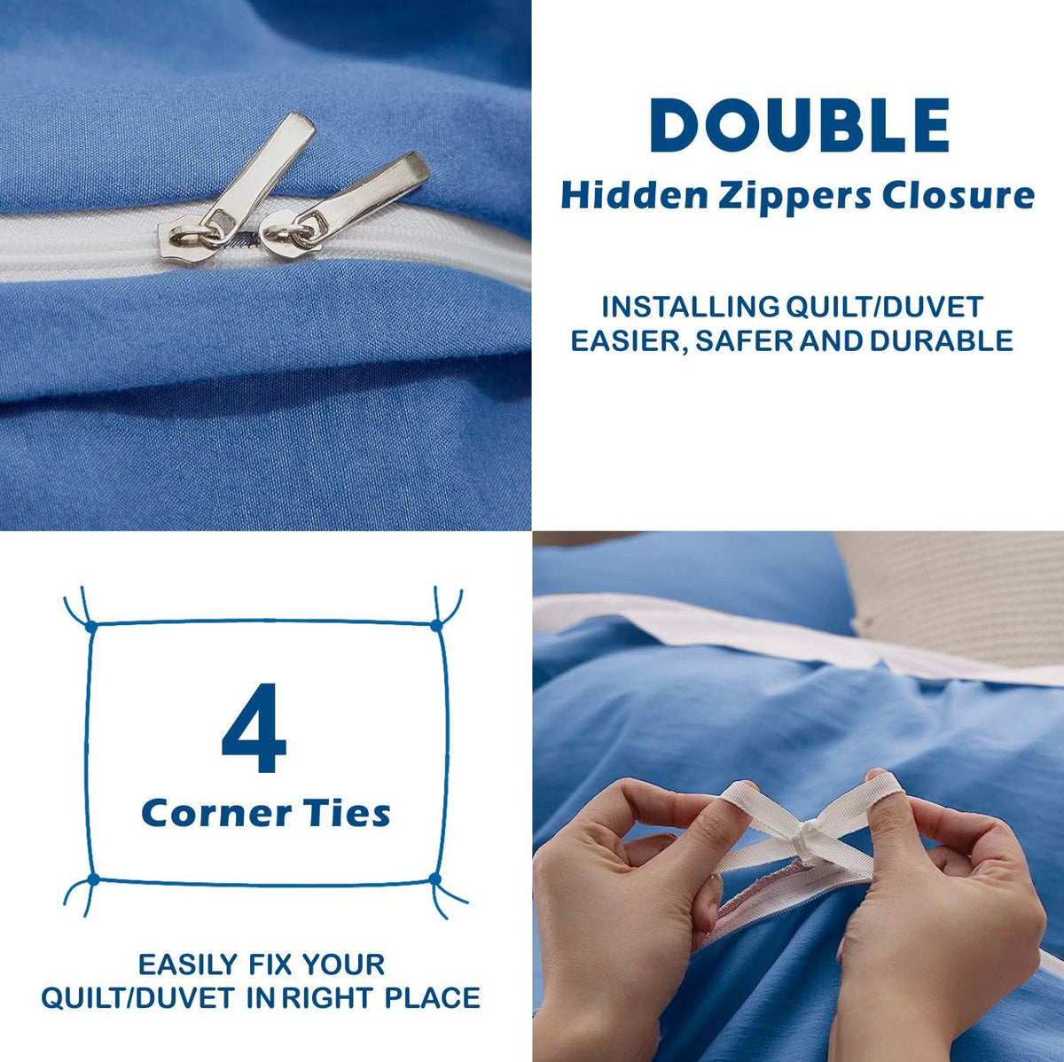 3 Piece Hotel Soft Microfiber Quilt Cover Set-2000TC Duvet/Donna Cover Set & Pillowcases -1 Quilt Cover Zipper Closure & 1 x Pillowcases-Breathable Bedding - Wrinkle, Fade, Stain Resistant(Ocean,Super King)