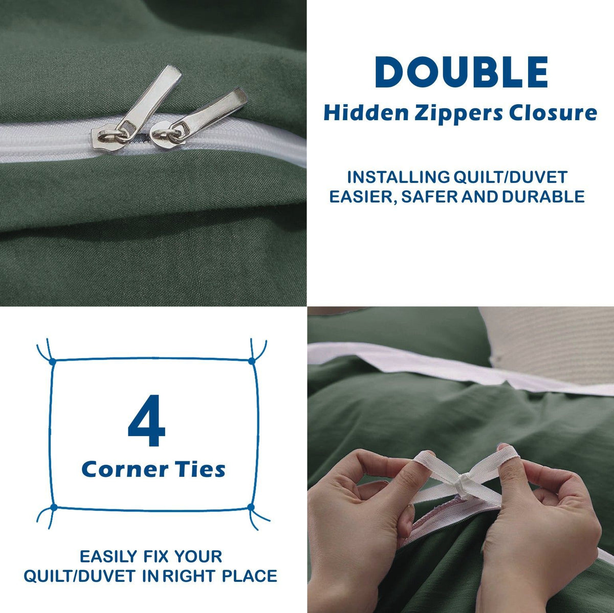 3 Piece Hotel Soft Microfiber Quilt Cover Set-2000TC Duvet/Donna Cover Set & Pillowcases -1 Quilt Cover Zipper Closure & 1 x Pillowcases-Breathable Bedding - Wrinkle, Fade, Stain Resistant(Olive green,Super King)