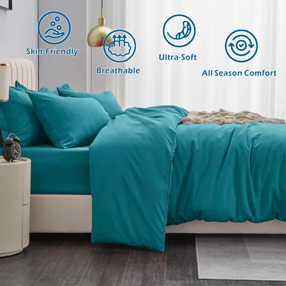 3 Piece Hotel Soft Microfiber Quilt Cover Set-2000TC Duvet/Donna Cover Set & Pillowcases -1 Quilt Cover Zipper Closure & 1 x Pillowcases-Breathable Bedding - Wrinkle, Fade, Stain Resistant(Biscay blue,Super King)