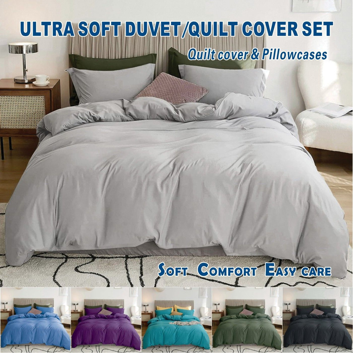 3 Piece Hotel Soft Microfiber Quilt Cover Set-2000TC Duvet/Donna Cover Set & Pillowcases -1 Quilt Cover Zipper Closure & 1 x Pillowcases-Breathable Bedding - Wrinkle, Fade, Stain Resistant(Silver-gray,Super King)