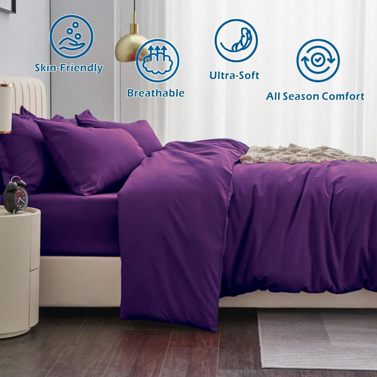3 Piece Hotel Soft Microfiber Quilt Cover Set-2000TC Duvet/Donna Cover Set & Pillowcases -1 Quilt Cover Zipper Closure & 1 x Pillowcases-Breathable Bedding - Wrinkle, Fade, Stain Resistant(Purple,Super King)