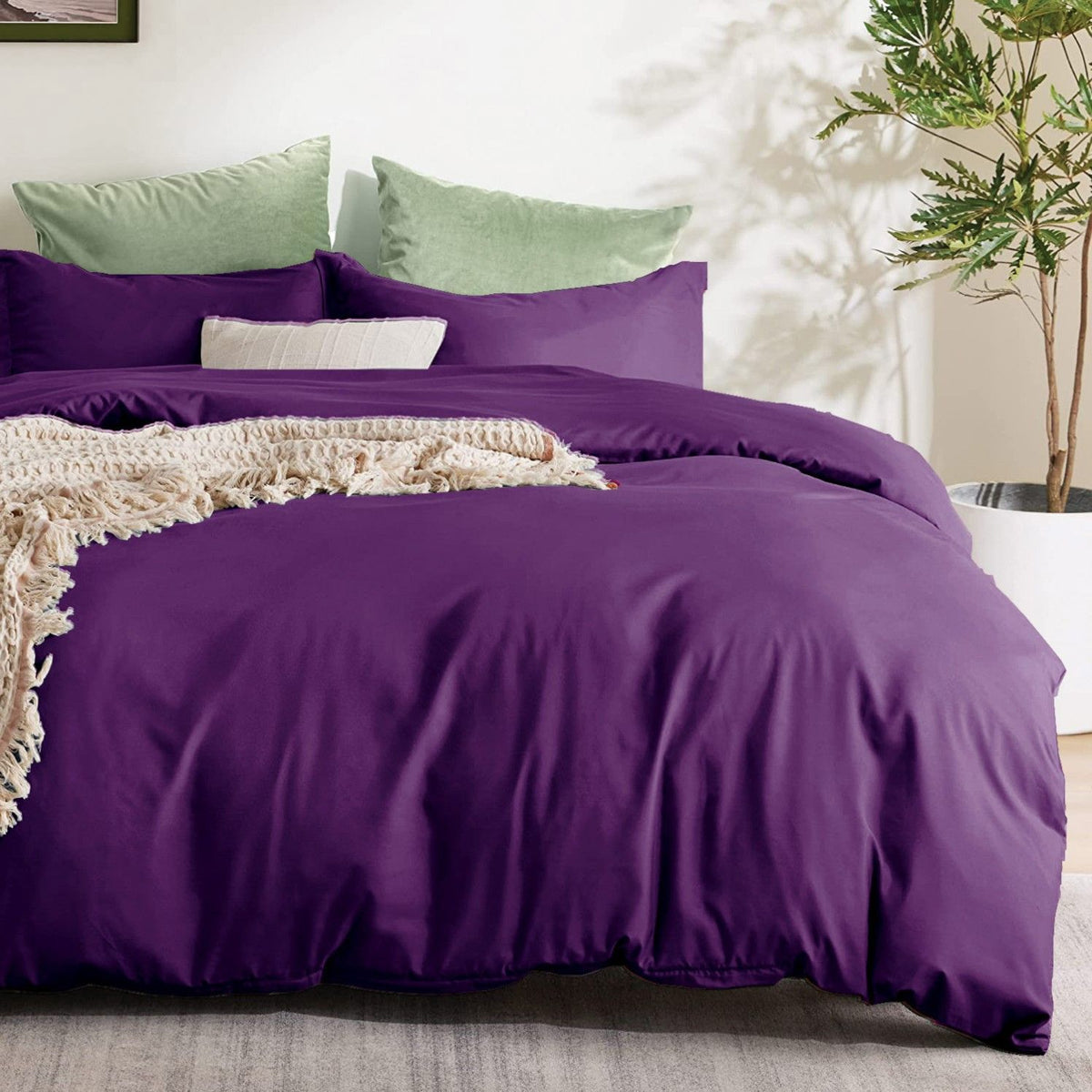 3 Piece Hotel Soft Microfiber Quilt Cover Set-2000TC Duvet/Donna Cover Set & Pillowcases -1 Quilt Cover Zipper Closure & 1 x Pillowcases-Breathable Bedding - Wrinkle, Fade, Stain Resistant(Purple,Super King)