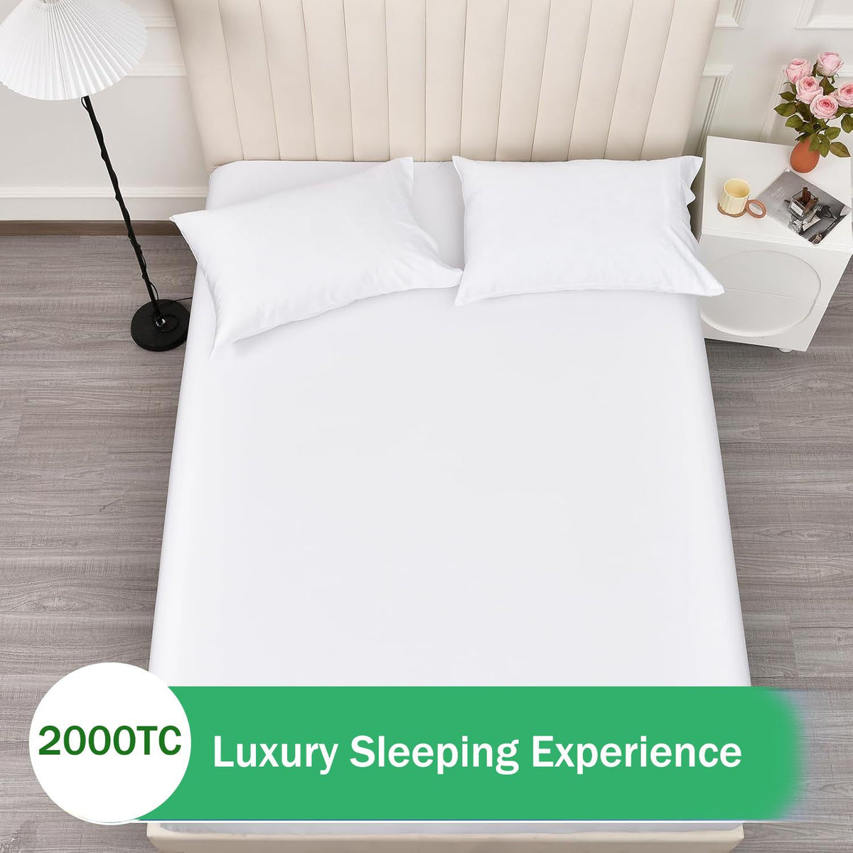 3 Piece Fitted Sheet Set- Fitted Sheet & Pillowcases -Breathable Bedding - Wrinkle, Fade, Stain Resistant- 40cm Deep Pocket Fitted Bed Sheet Set(White,Super King)