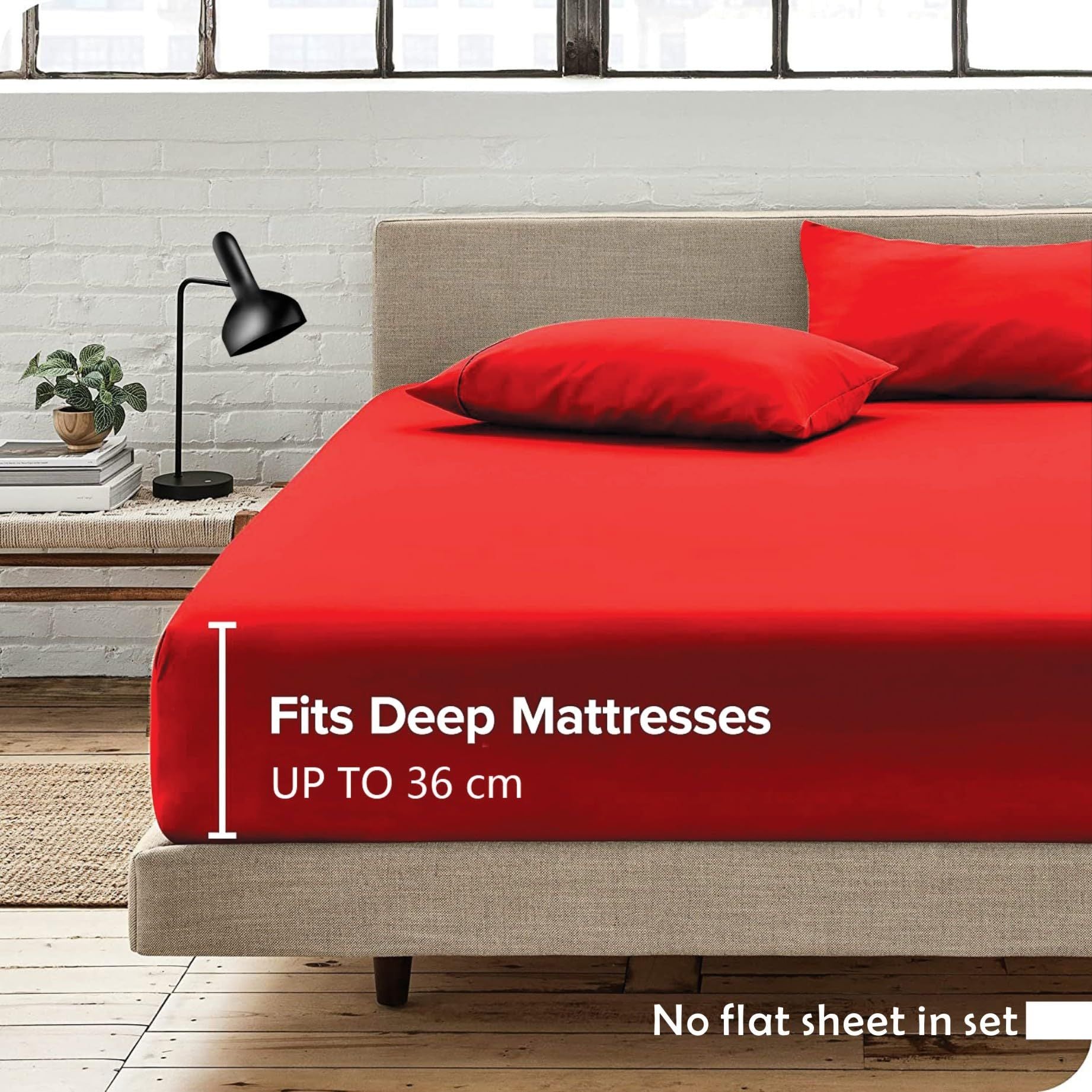 3 Piece Fitted Sheet Set- Fitted Sheet & Pillowcases -Breathable Bedding - Wrinkle, Fade, Stain Resistant- 40cm Deep Pocket Fitted Bed Sheet Set(Red,Super King)