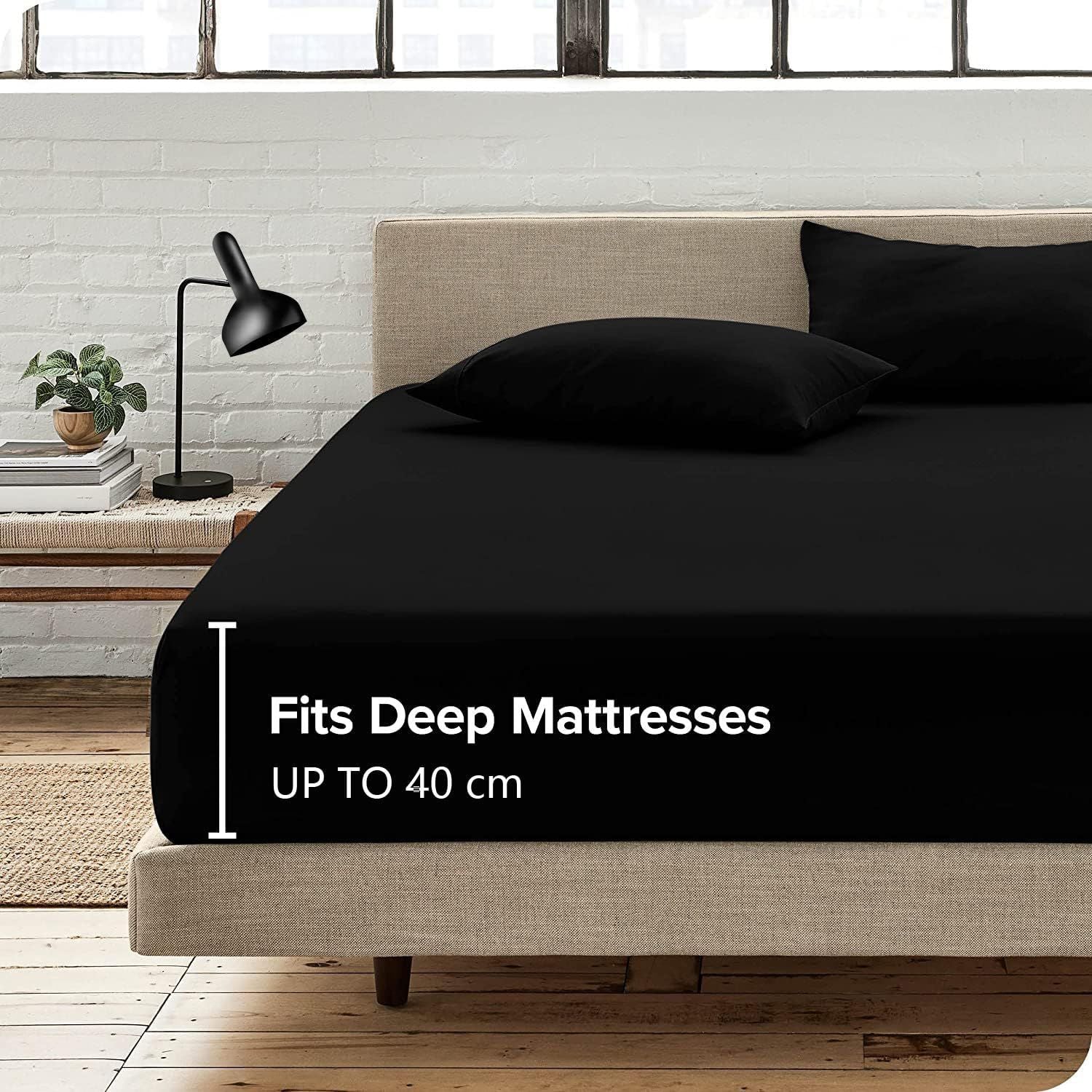 3 Piece Fitted Sheet Set- Fitted Sheet & Pillowcases -Breathable Bedding - Wrinkle, Fade, Stain Resistant- 40cm Deep Pocket Fitted Bed Sheet Set(Black,Super King)