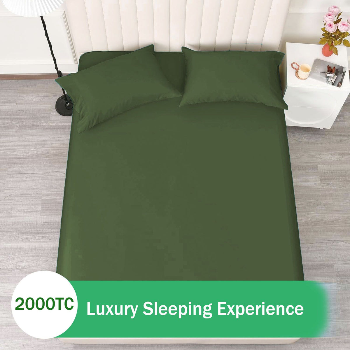 3 Piece Fitted Sheet Set- Fitted Sheet & Pillowcases -Breathable Bedding - Wrinkle, Fade, Stain Resistant- 40cm Deep Pocket Fitted Bed Sheet Set(Olive green,Super King)