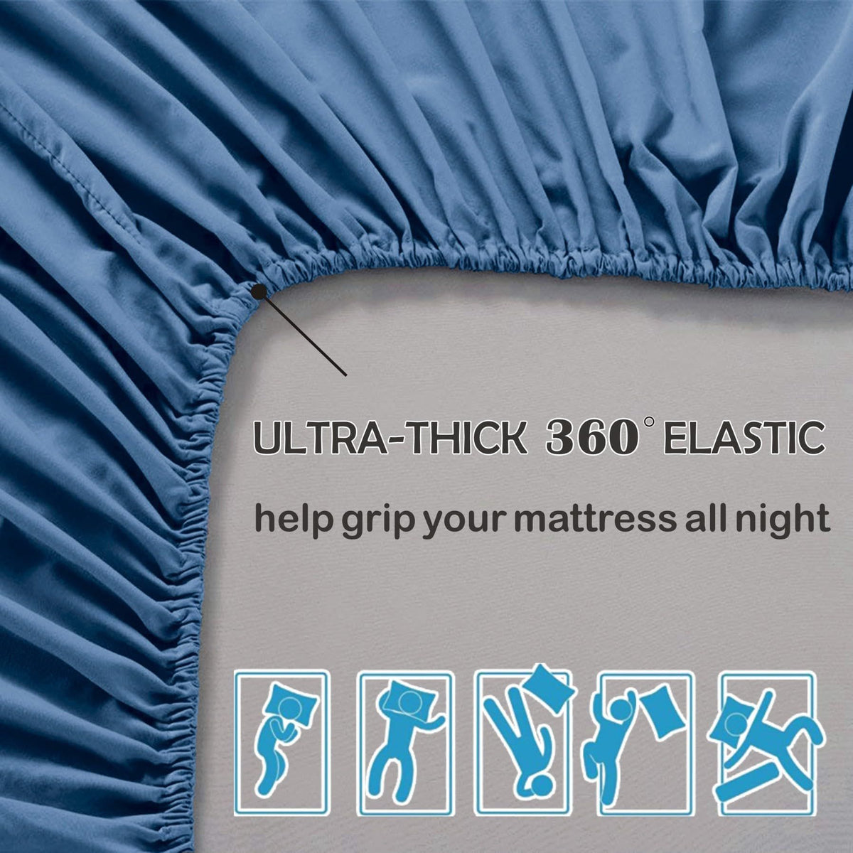 3 Piece Fitted Sheet Set- Fitted Sheet & Pillowcases -Breathable Bedding - Wrinkle, Fade, Stain Resistant- 40cm Deep Pocket Fitted Bed Sheet Set(Navy,Super King)