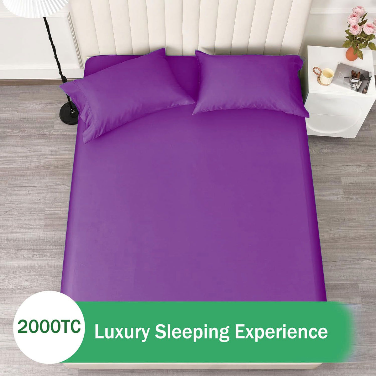 3 Piece Fitted Sheet Set- Fitted Sheet & Pillowcases -Breathable Bedding - Wrinkle, Fade, Stain Resistant- 40cm Deep Pocket Fitted Bed Sheet Set(Purple,Super King)