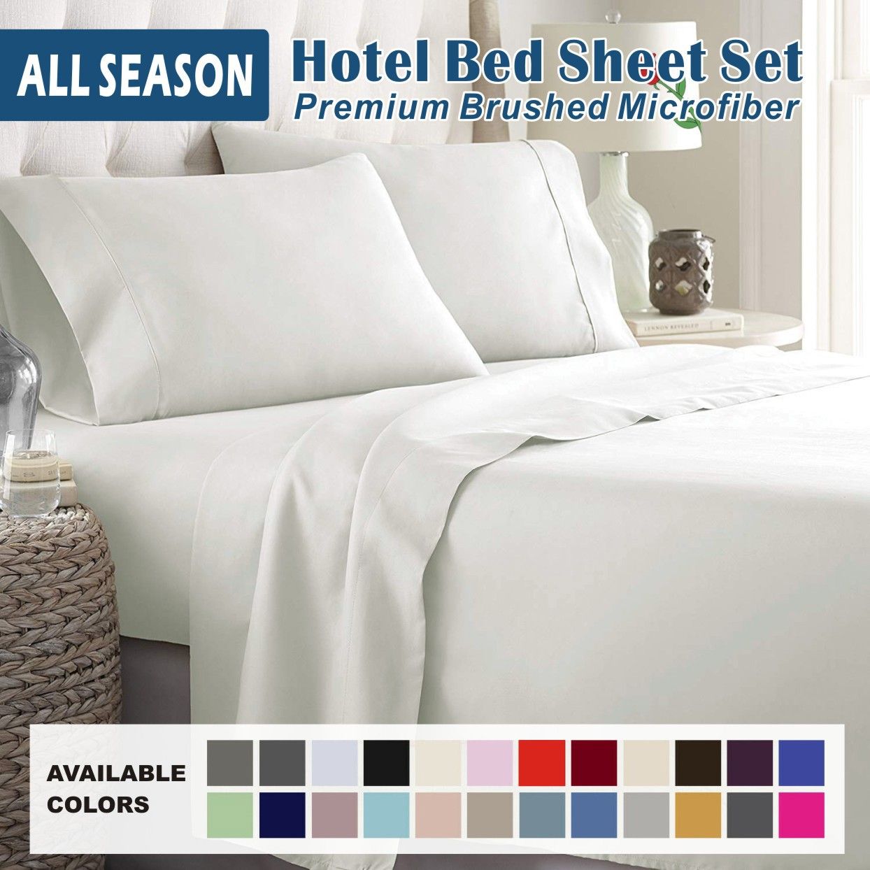 4 Piece Bed Sheet Set- Bedding Sheets & Pillowcases -Breathable Bedding - Wrinkle, Fade, Stain Resistant-Deep Pocket Flat Fitted Bed Sheet Set(Raw white,Super King)