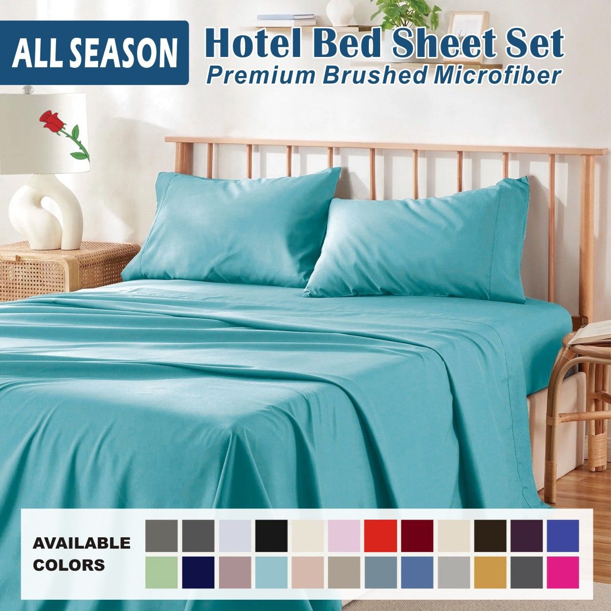 4 Piece Bed Sheet Set- Bedding Sheets & Pillowcases -Breathable Bedding - Wrinkle, Fade, Stain Resistant-Deep Pocket Flat Fitted Bed Sheet Set(Ice Blue,Super King)