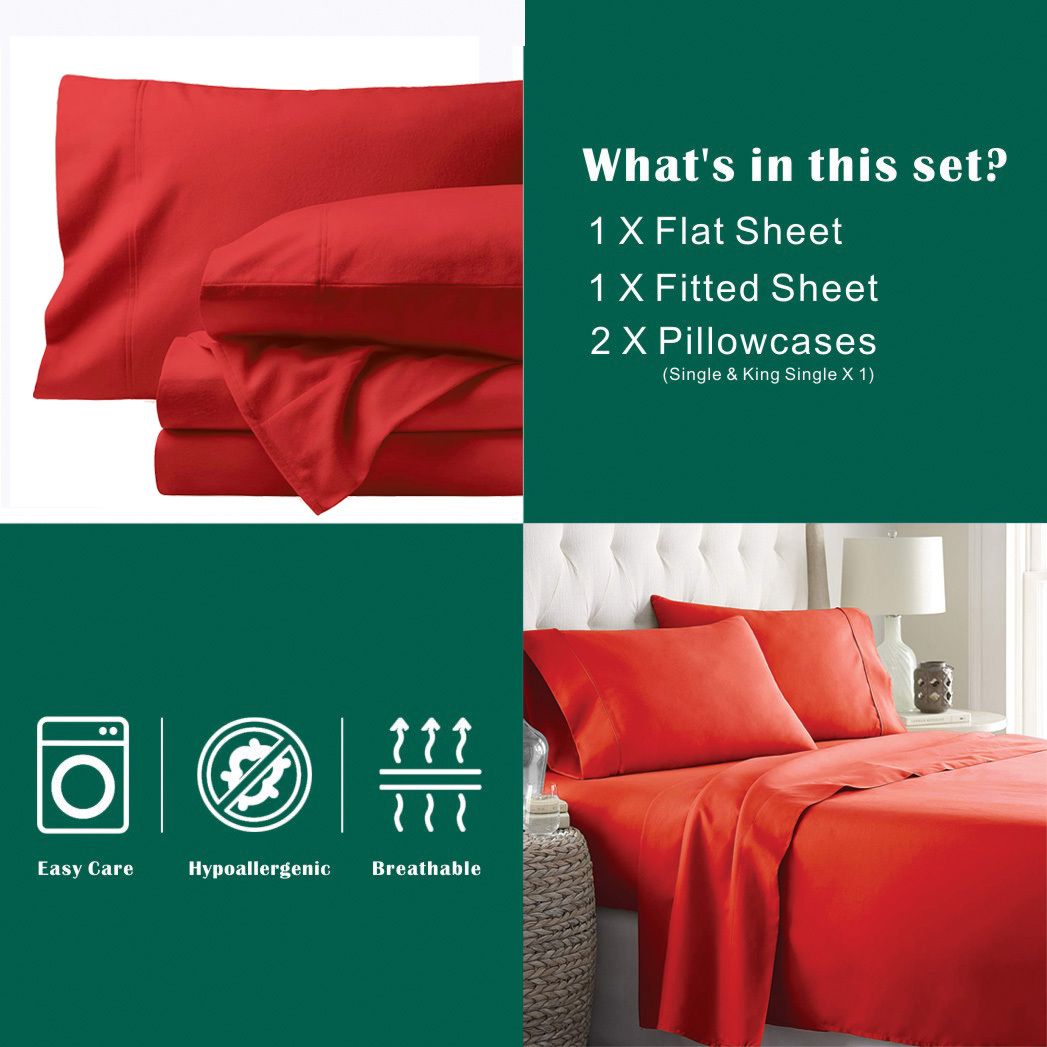 4 Piece Bed Sheet Set- Bedding Sheets & Pillowcases -Breathable Bedding - Wrinkle, Fade, Stain Resistant-Deep Pocket Flat Fitted Bed Sheet Set(Red,Super King)
