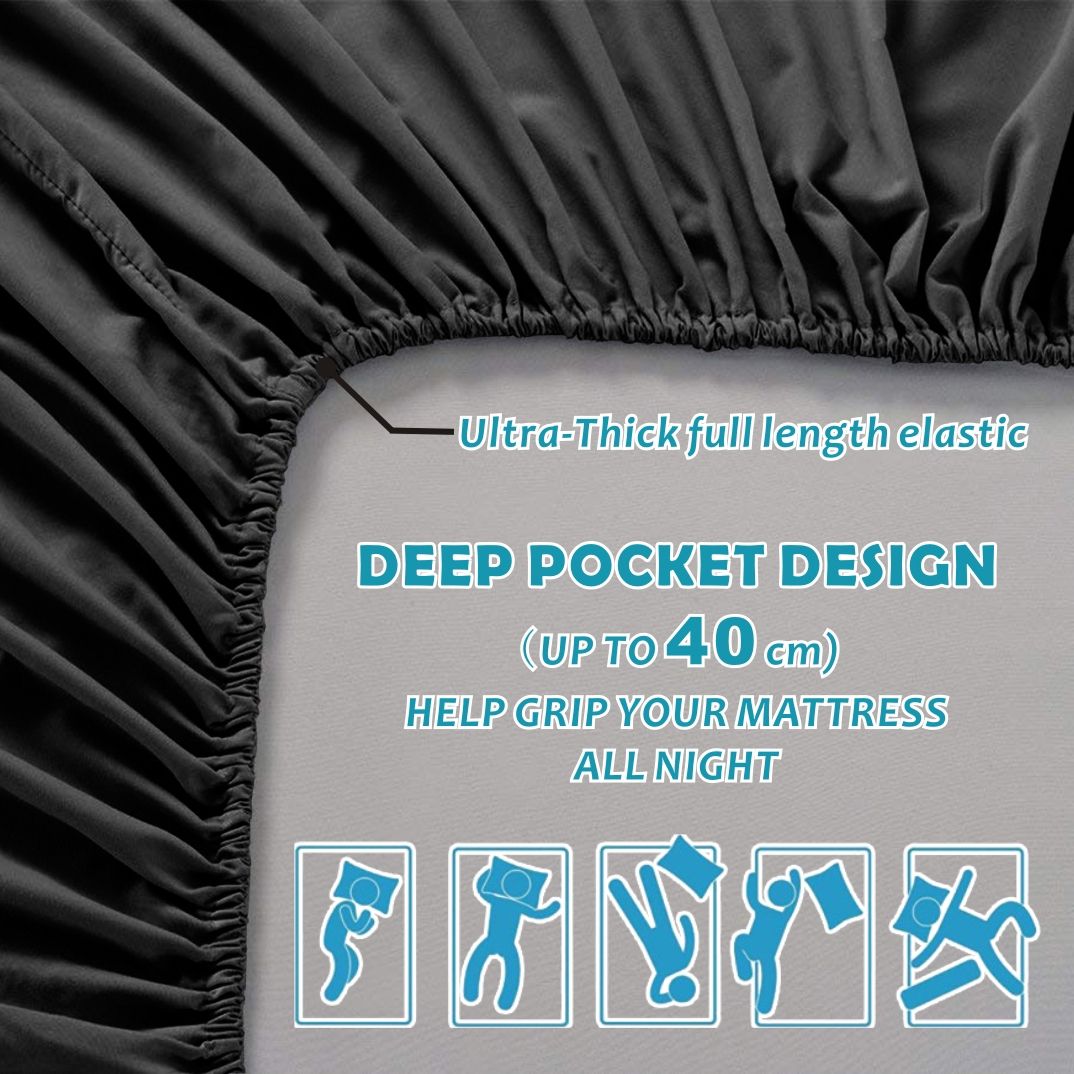 4 Piece Bed Sheet Set- Bedding Sheets & Pillowcases -Breathable Bedding - Wrinkle, Fade, Stain Resistant-Deep Pocket Flat Fitted Bed Sheet Set(Black,Super King)