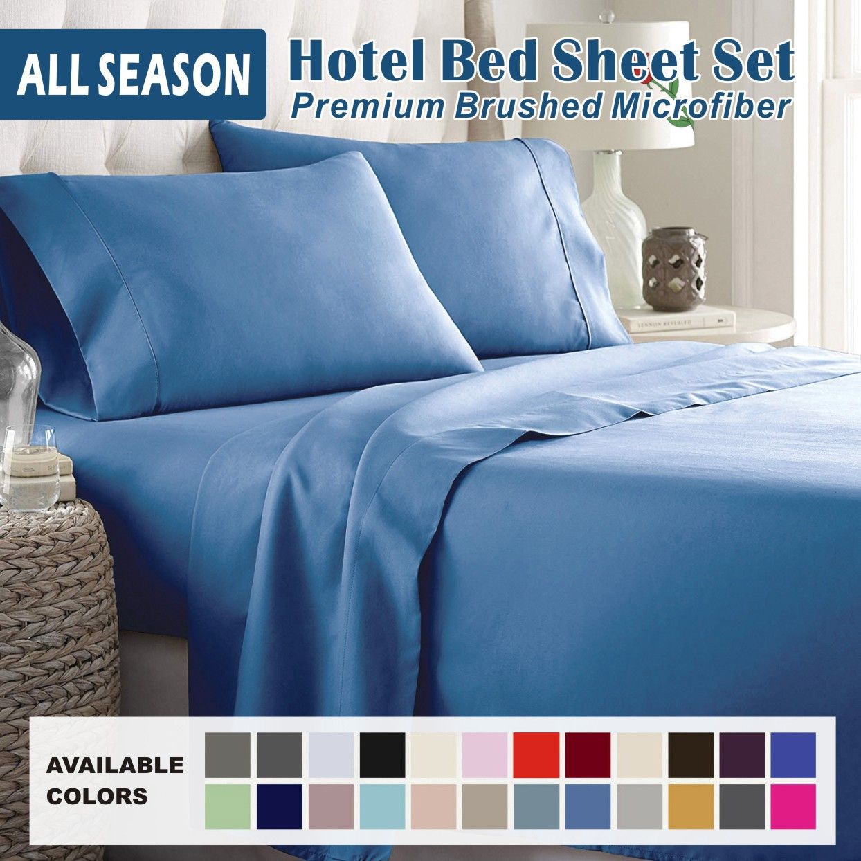 4 Piece Bed Sheet Set- Bedding Sheets & Pillowcases -Breathable Bedding - Wrinkle, Fade, Stain Resistant-Deep Pocket Flat Fitted Bed Sheet Set(Ocean,Super King)