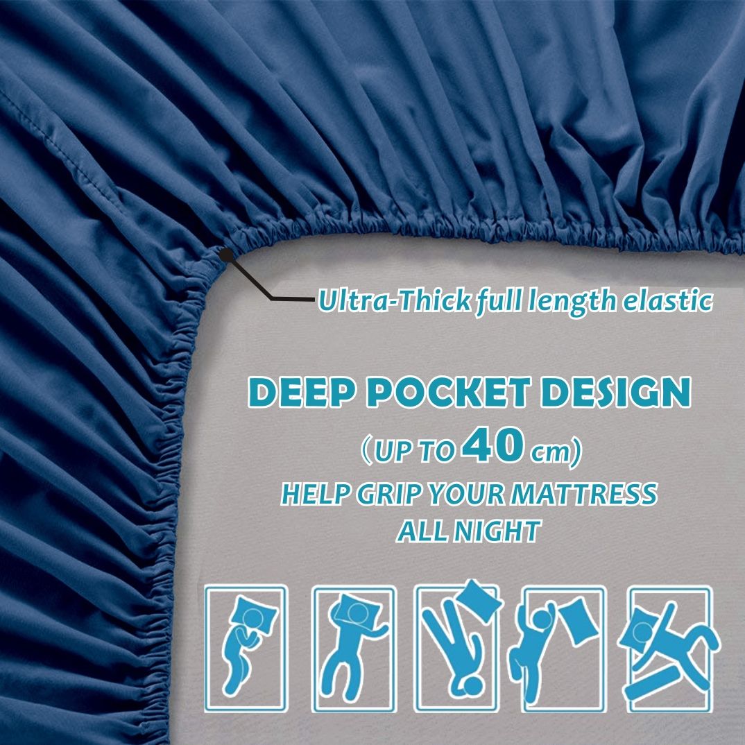 4 Piece Bed Sheet Set- Bedding Sheets & Pillowcases -Breathable Bedding - Wrinkle, Fade, Stain Resistant-Deep Pocket Flat Fitted Bed Sheet Set(Navy,Super King)
