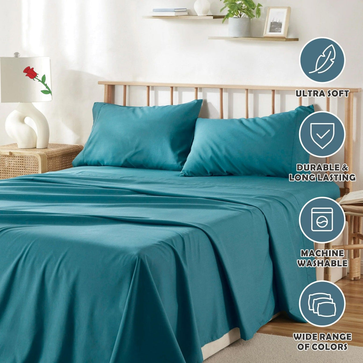 4 Piece Bed Sheet Set- Bedding Sheets & Pillowcases -Breathable Bedding - Wrinkle, Fade, Stain Resistant-Deep Pocket Flat Fitted Bed Sheet Set(Biscay blue,Super King)