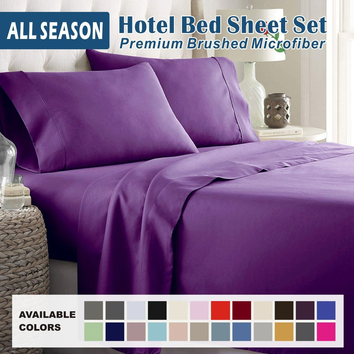 4 Piece Bed Sheet Set- Bedding Sheets & Pillowcases -Breathable Bedding - Wrinkle, Fade, Stain Resistant-Deep Pocket Flat Fitted Bed Sheet Set(Purple,Super King)