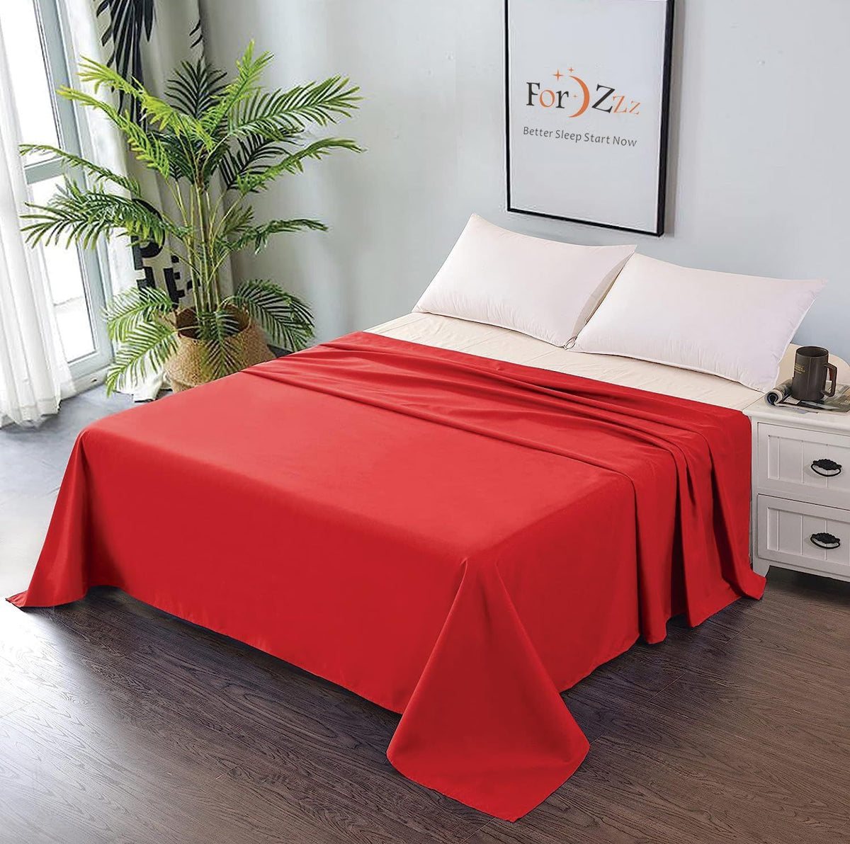 Elegant Comfort Premium Hotel Quality 1-Piece Super King Flat Sheet, Luxury and Softest 2000 Thread Count Bedding Flat Sheet(Super King,Red)