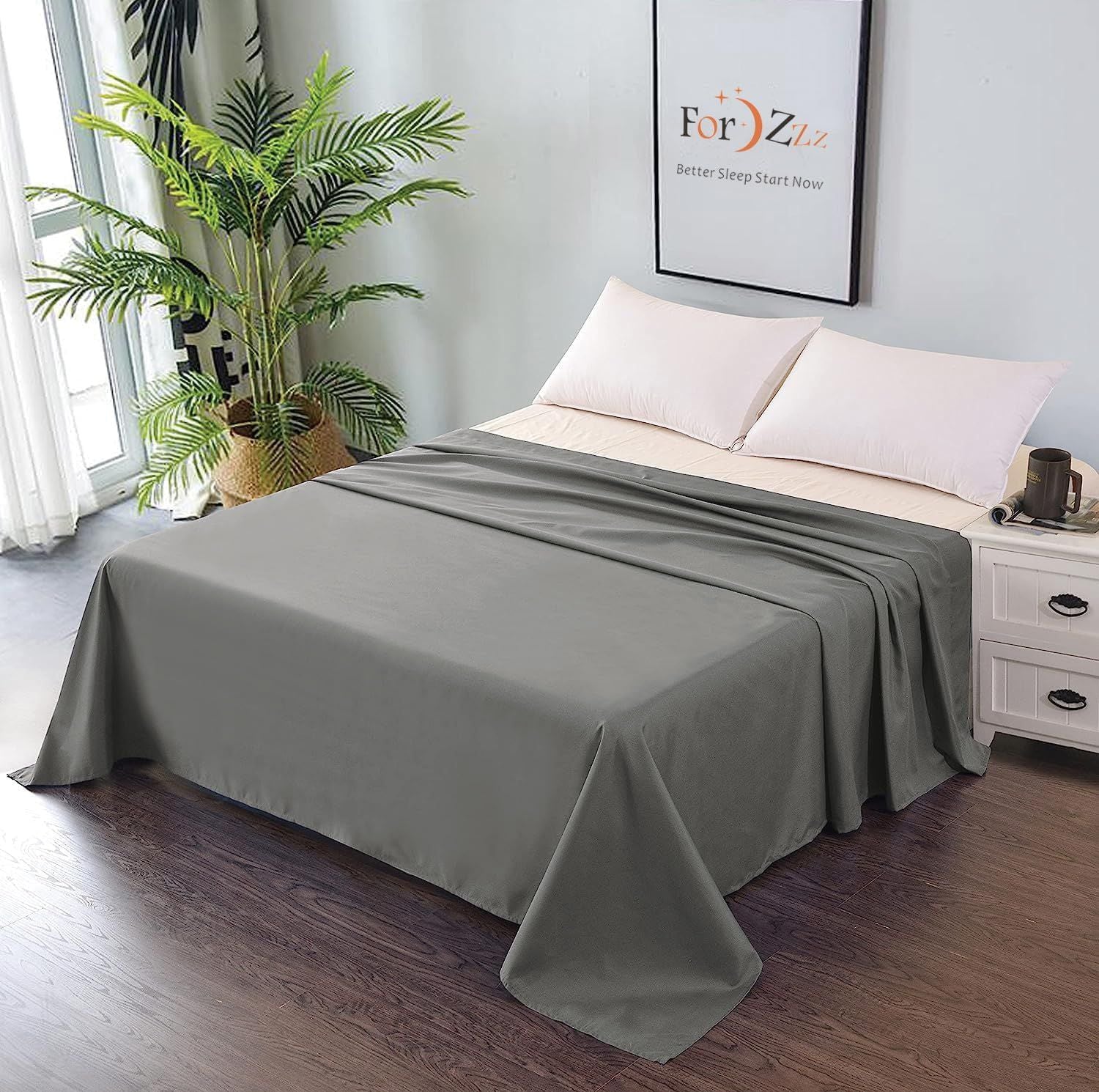 Elegant Comfort Premium Hotel Quality 1-Piece Super King Flat Sheet, Luxury and Softest 2000 Thread Count Bedding Flat Sheet(Super King,Grey)