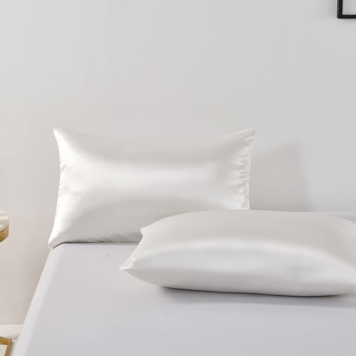 Satin Quilt cover Set Hotel 3 Pieces Quilt cover with Pillowcase, Art Silk Bedding Set-Luxury Soft Silky pillowcase for Hair and Skin, Similar to Silk Duvet/Donna Cover Set- 3 Pieces(Double,White)