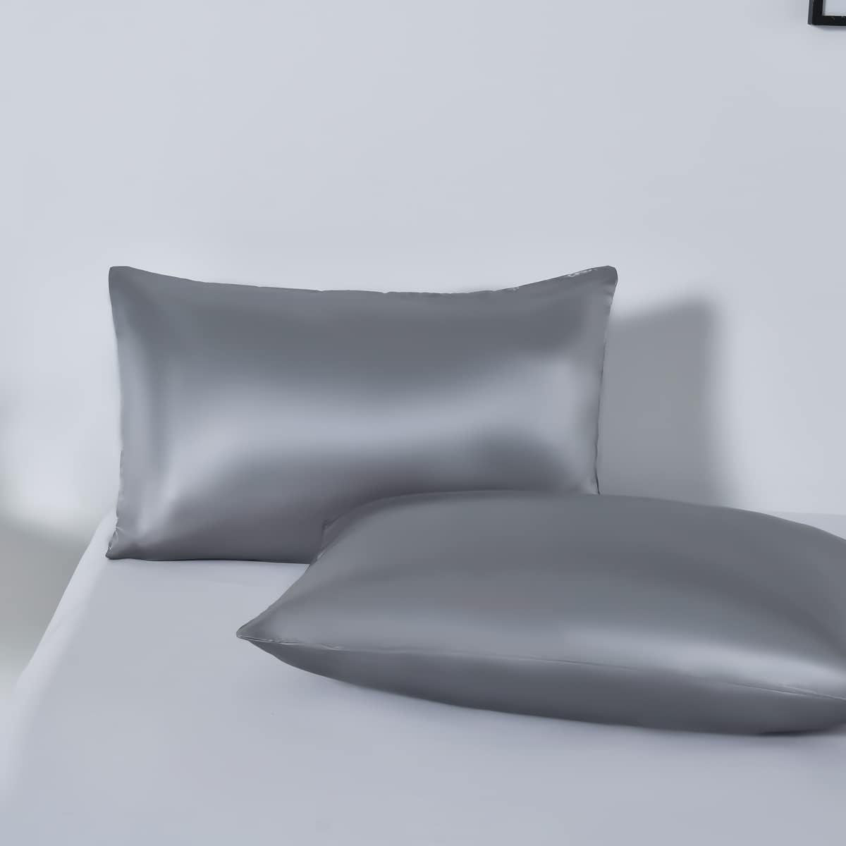 Satin Quilt cover Set Hotel 3 Pieces Quilt cover with Pillowcase, Art Silk Bedding Set-Luxury Soft Silky pillowcase for Hair and Skin, Similar to Silk Duvet/Donna Cover Set- 3 Pieces(King,Grey)