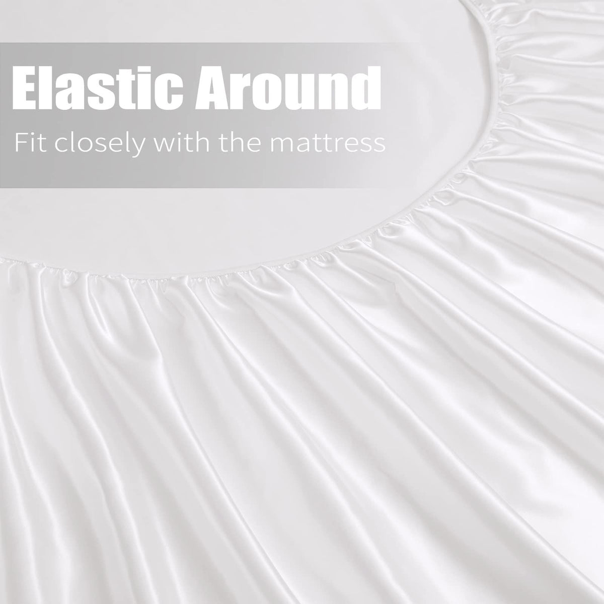 Satin Fitted Sheet Set Hotel 3 Pieces Fitted Sheet with Pillowcase, Art Silk Bedding Set-Luxury Soft Silky Sheets for Hair and Skin, Similar to Silk Fitted Sheets Set 3 Pieces(Super King,White)