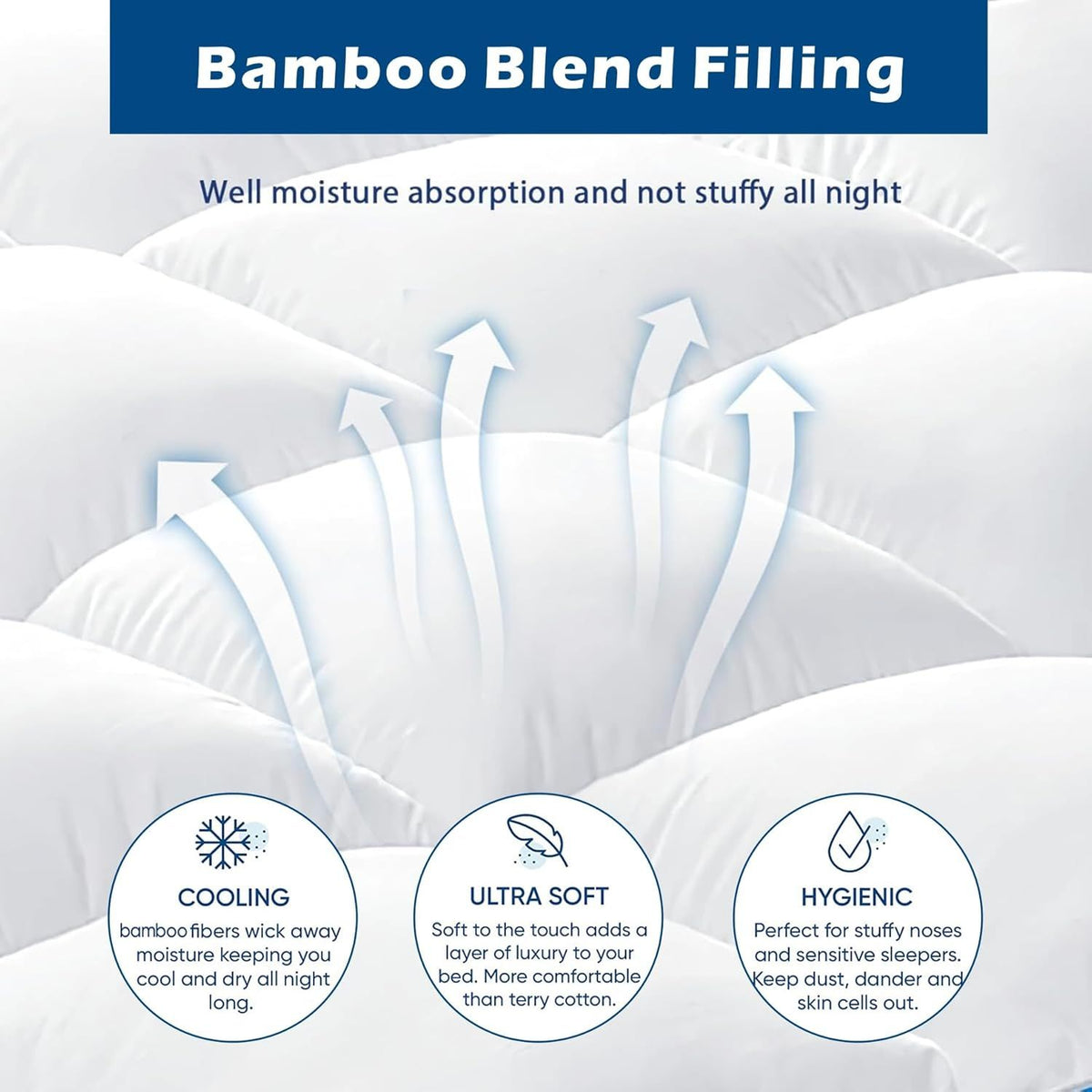 1000GSM Mattress Topper Viscose Derived from Bamboo, Thick Pillowtop Fitted Mattress Cover with 45cm Deep Skirt - Machine Washable Hypoallergenic(Queen,,Black)