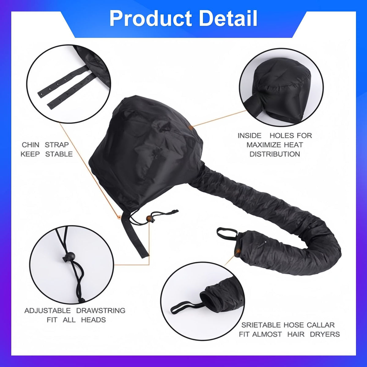 Silk Bonnet for Sleeping and Hooded Hair Dryer Attachment Set, Elastic Tie Band Sleep Bonnet for Women Curly Hair, Fast Drying Hair Dryer Diffuser Cap for Hair Care, Styling
