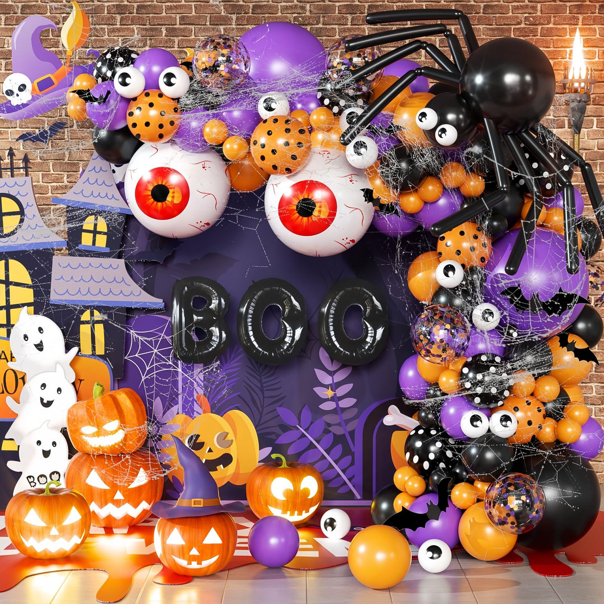 Halloween Decoration Set 每 Light - Up Pumpkin Lamp, 128 Pcs Halloween Party