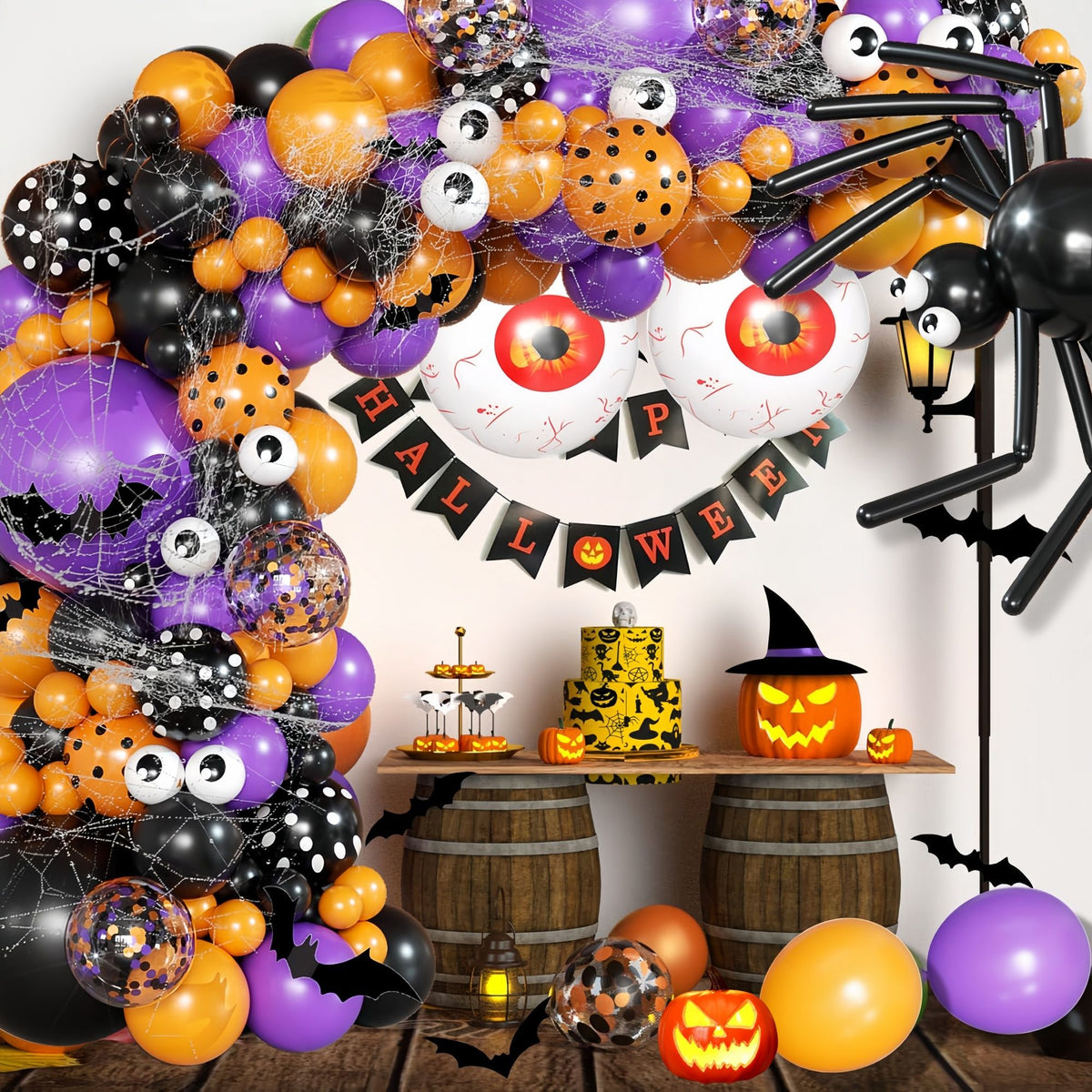 Halloween Decoration Set 每 Light - Up Pumpkin Lamp, 128 Pcs Halloween Party
