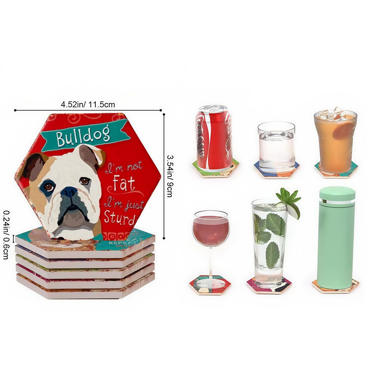 Drink Coasters Set of 6 with Holder, Cute Dog Absorbent Ceramic Coasters with